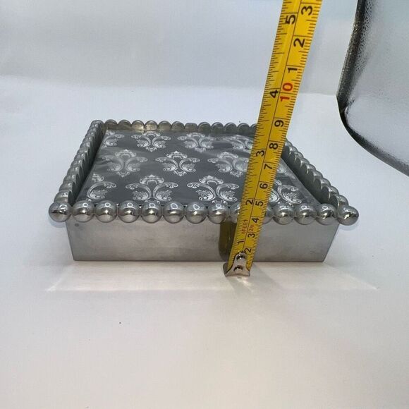 Pewter Beaded Napkin Box With Fleur De Lis Napkins Collectable Decor Serving - Picture 3 of 6